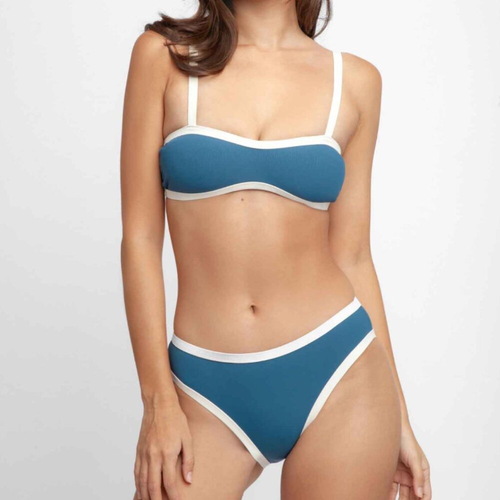 Blackbough Swim Bikini Set- Teal Lake Ribbed Max Bandeau Top with Modest Bottoms